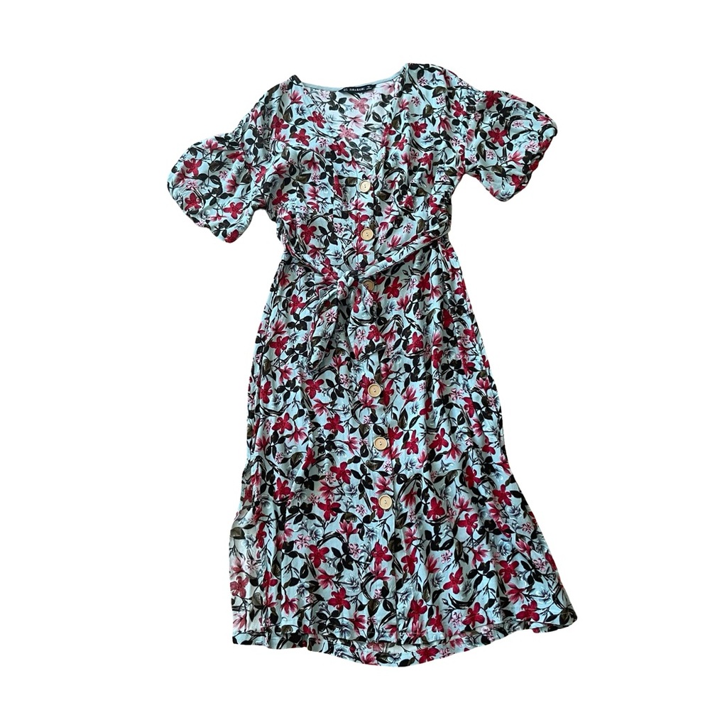 Zara Floral Belted Midi Dress